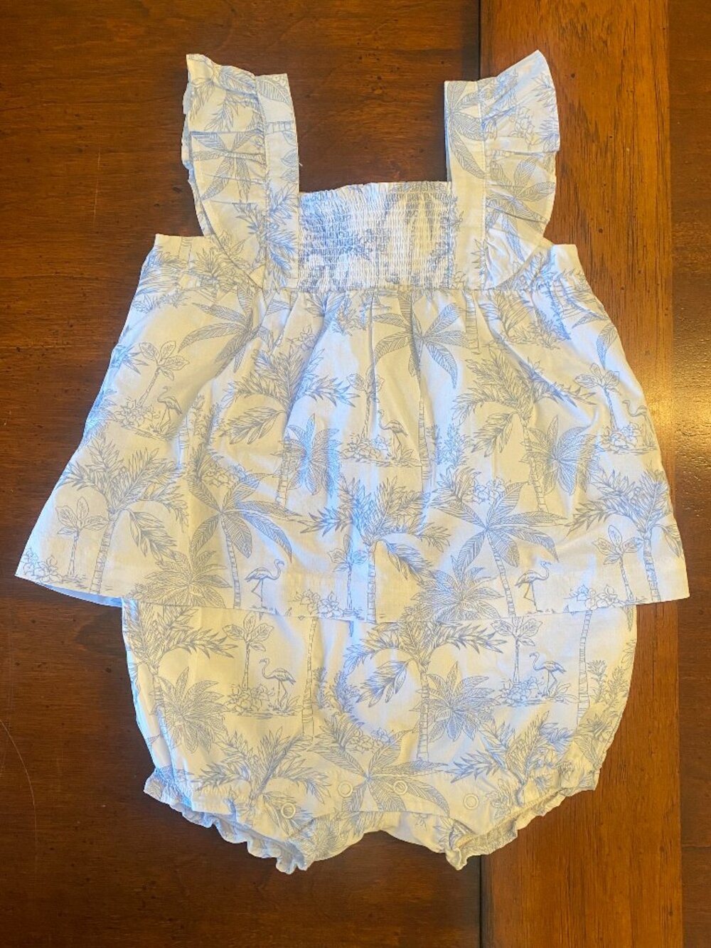 Janie & Jack Tropical Flamingo Romper Blue White 12-18M NWOT